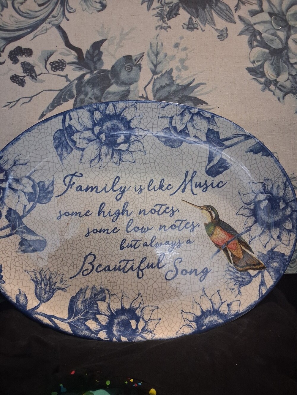 EXQUISITE AND VIBRANT SUSAN WINGET CRACKLED BLUE AND WHITE LARGE PLATTER.